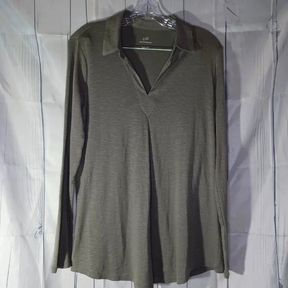 J.Jill Pima center-pleat tunic long sleeve minimalist workwear shirt